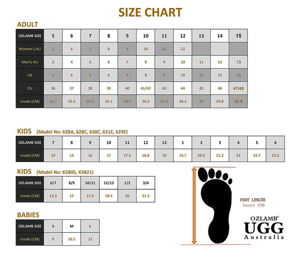 Ugg big kid 2025 size chart