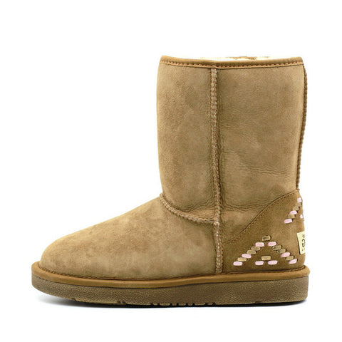 Back Zipper Short Ugg Boot - Chestnut