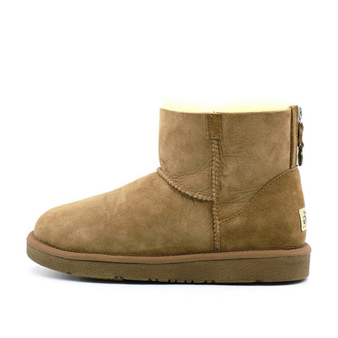 Back Zipper Short Ugg Boot - Chestnut