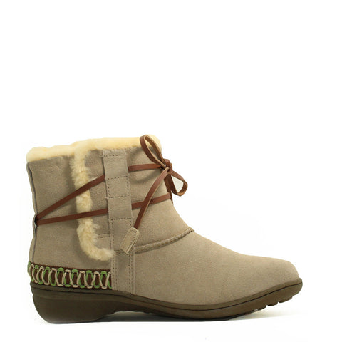 Lace Up Short Boots with Stitch - Sand