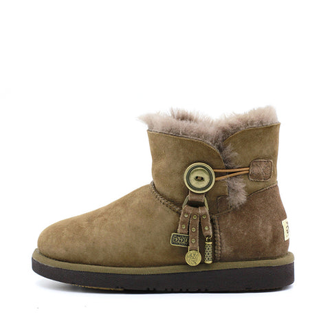 Spotted One Button Ugg Boot - Chocolate