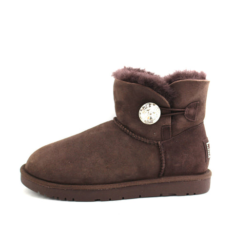 Classic Crystal Button Ankle Ugg Boot - Chocolate