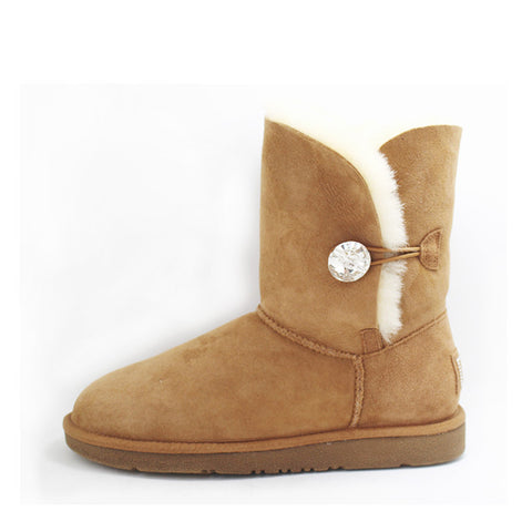 Classic Crystal Button Ankle Ugg Boot - Chestnut