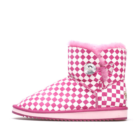 Checkered Short Ugg Boots - Red/White